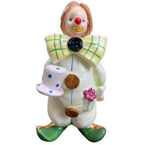 Vintage 1984 Enesco Porcelain Circus Clown w/FLOWERS Figurine 5.5" Tall
